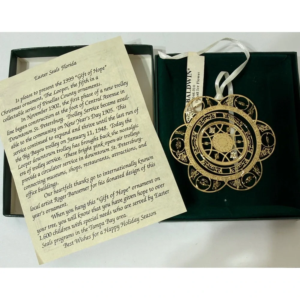 Baldwin 1999 Easter Seals Florida 24K Gold Brass Ice Flower Ornament Limited Ed